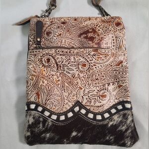 Myra Bag crossbody paisley leather and hair on hide leather